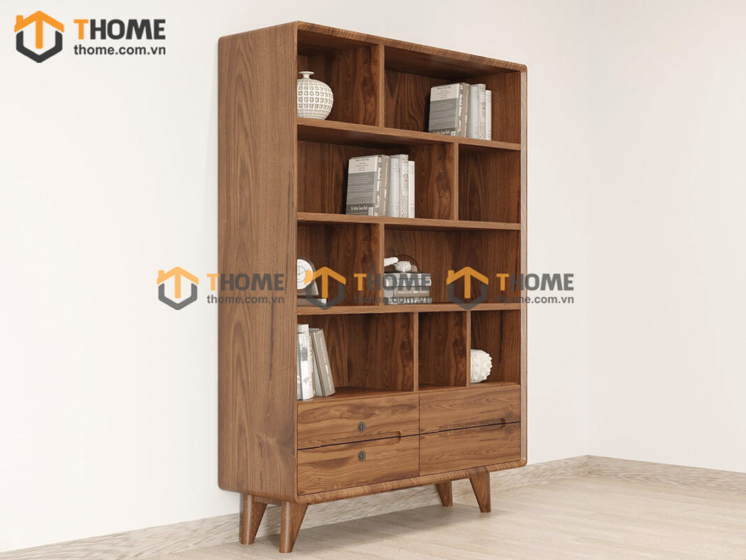 Kệ Sách Gỗ Sồi Tự Nhiên 4 Hộc Kéo KS-07SN