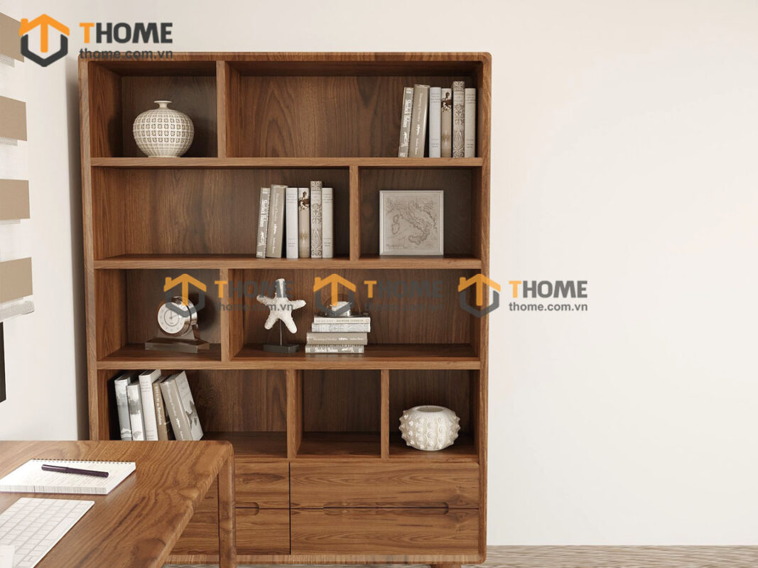 Kệ Sách Gỗ Sồi Tự Nhiên 4 Hộc Kéo KS-07SN