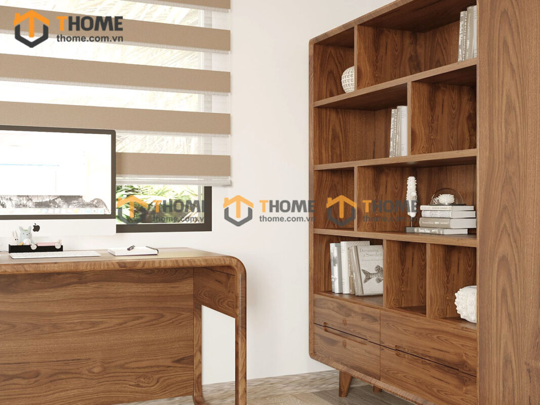 Kệ Sách Gỗ Sồi Tự Nhiên 4 Hộc Kéo KS-07SN