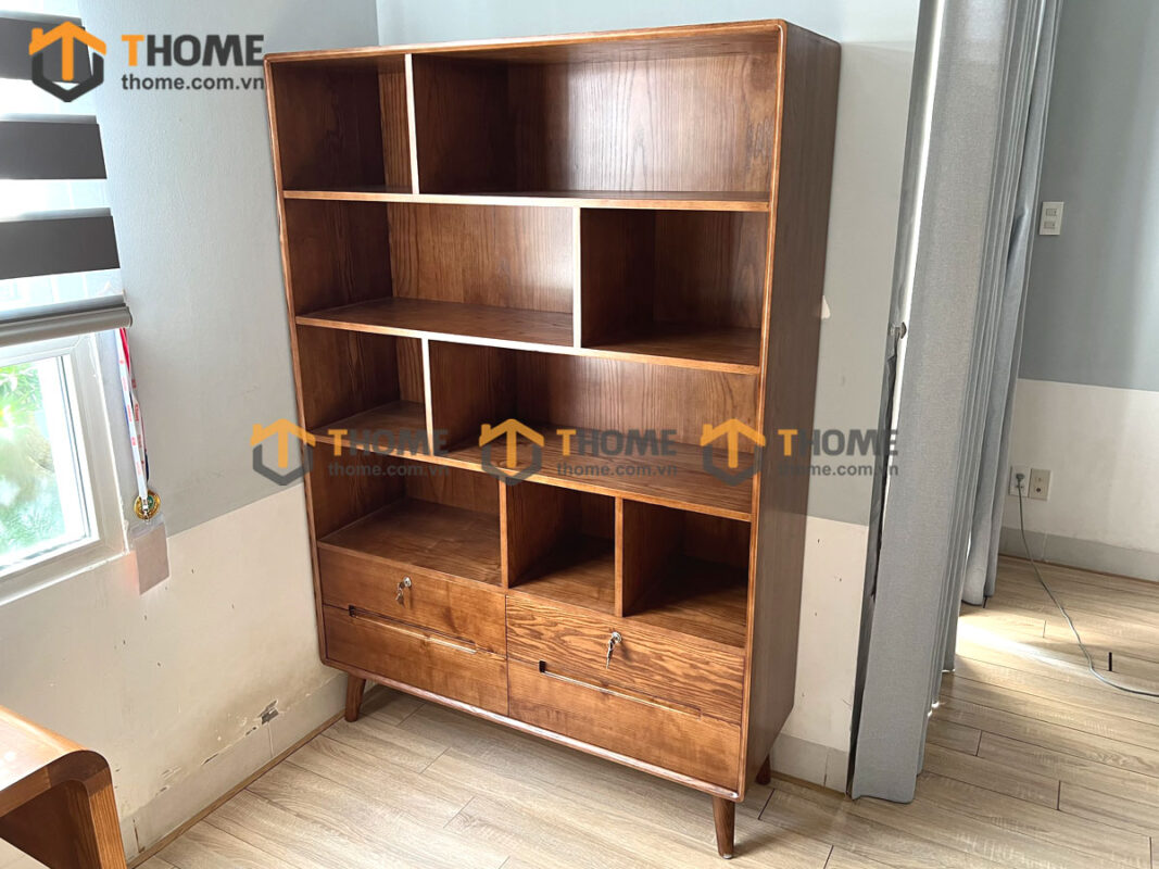 Kệ Sách Gỗ Sồi Tự Nhiên 4 Hộc Kéo KS-07SN