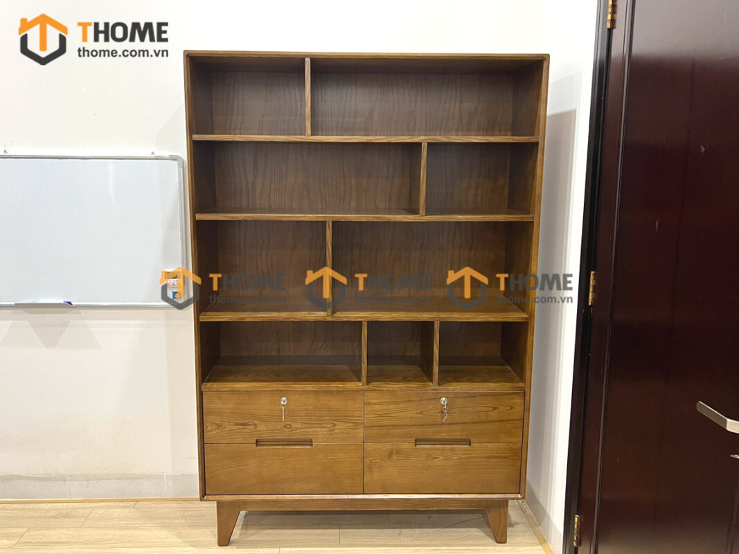 Kệ Sách Gỗ Sồi Tự Nhiên 4 Hộc Kéo KS-07SN