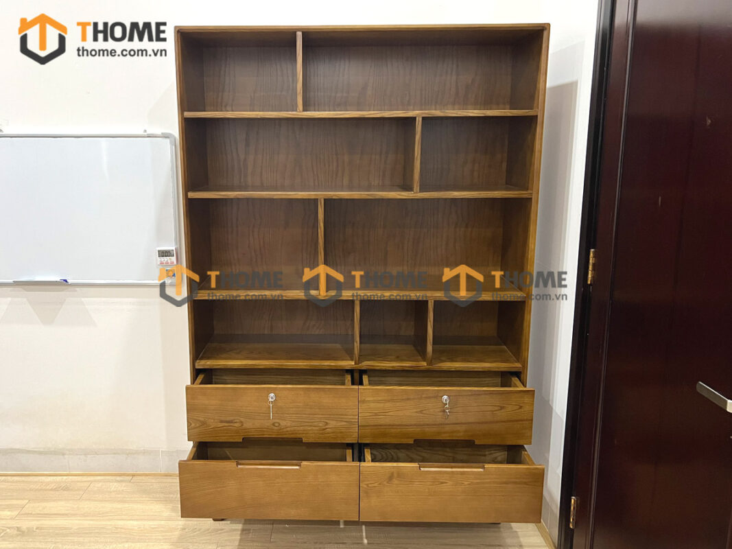 Kệ Sách Gỗ Sồi Tự Nhiên 4 Hộc Kéo KS-07SN