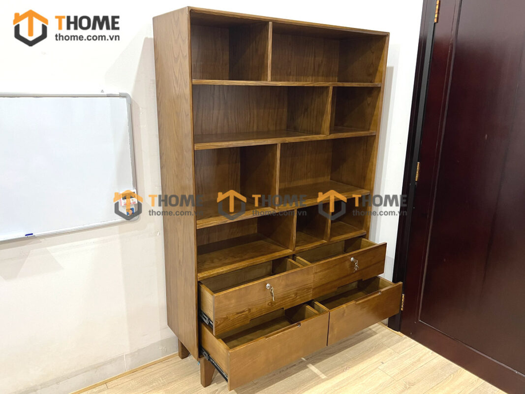 Kệ Sách Gỗ Sồi Tự Nhiên 4 Hộc Kéo KS-07SN
