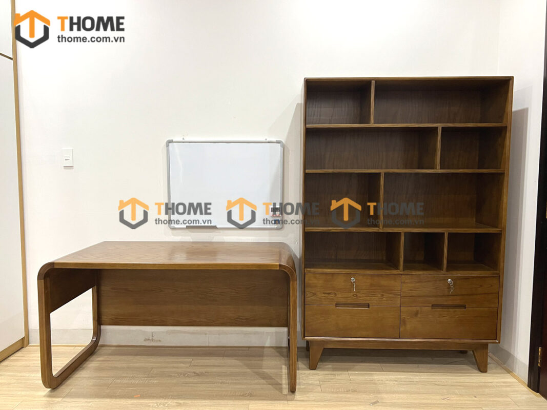 Kệ Sách Gỗ Sồi Tự Nhiên 4 Hộc Kéo KS-07SN
