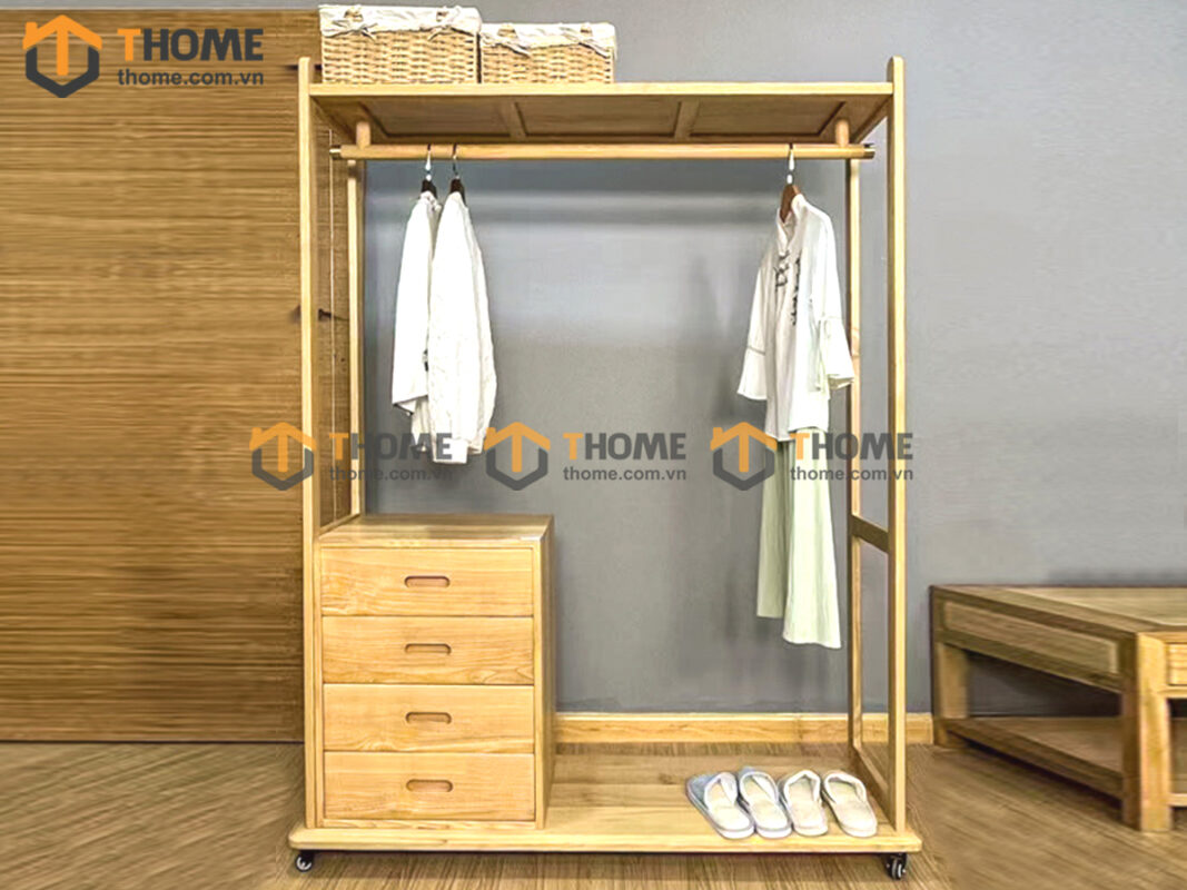 Kệ treo quần áo gỗ sồi tự nhiên 4 hộc kéo TAT-04SN