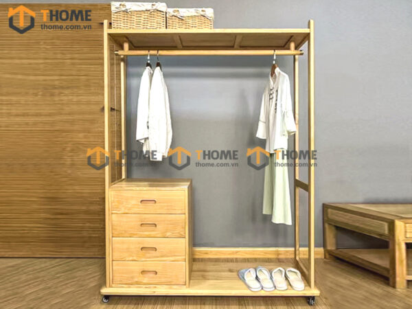 Kệ treo quần áo gỗ sồi tự nhiên 4 hộc kéo TAT-04SN