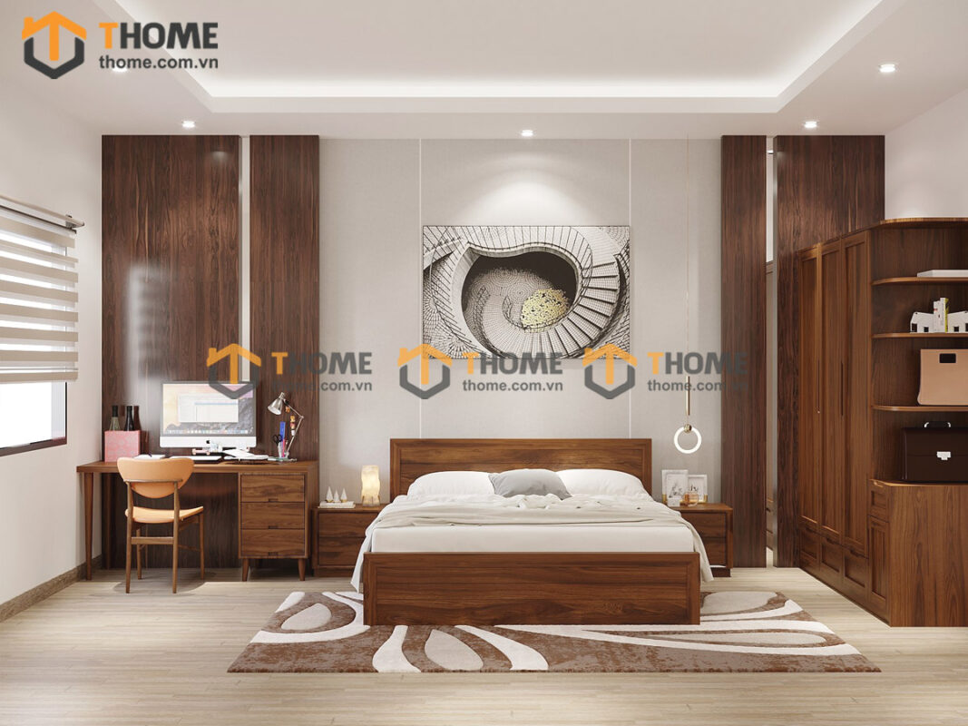 Bộ Phòng Ngủ Số 06 Gỗ Sồi Tự Nhiên Giường Cuba 2 Hộc Kéo TKPN-06SN