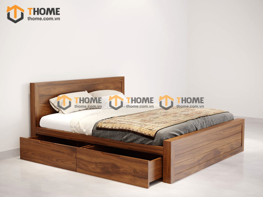 Bộ Phòng Ngủ Số 06 Gỗ Sồi Tự Nhiên Giường Cuba 2 Hộc Kéo TKPN-06SN