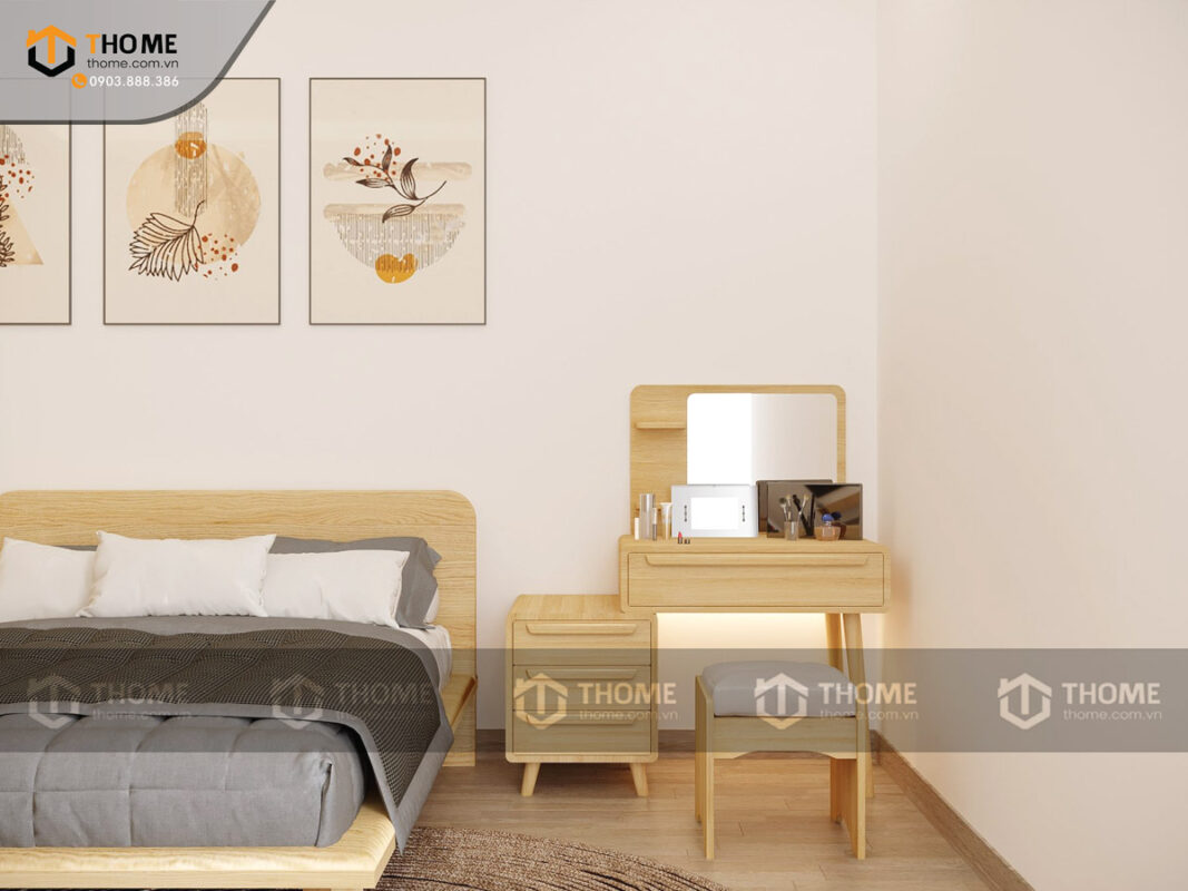 Bộ Phòng Ngủ Số 08 Gỗ Sồi Tự Nhiên Giường Polo Đầu Gỗ TKPN-08SN