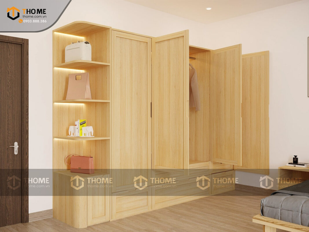 Bộ Phòng Ngủ Số 08 Gỗ Sồi Tự Nhiên Giường Polo Đầu Gỗ TKPN-08SN