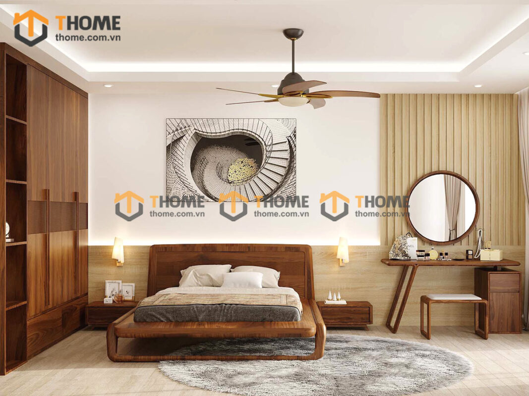 Bộ Phòng Ngủ Số 14 Gỗ Sồi Tự Nhiên Giường Chân Đùi Gà TKPN-14SN