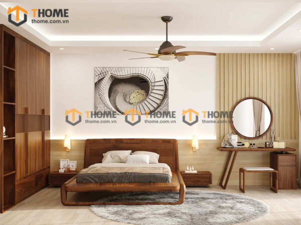 Bộ Phòng Ngủ Số 14 Gỗ Sồi Tự Nhiên Giường Chân Đùi Gà TKPN-14SN