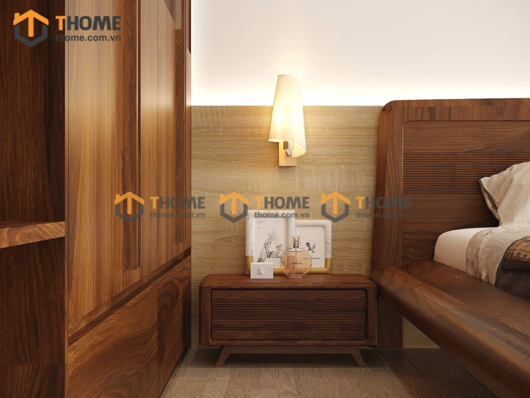 Bộ Phòng Ngủ Số 14 Gỗ Sồi Tự Nhiên Giường Chân Đùi Gà TKPN-14SN