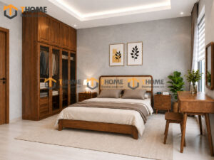 Bộ Phòng Ngủ Số 03 Gỗ Sồi Tự Nhiên Giường Mama Đầu Nệm TKPN-03SN