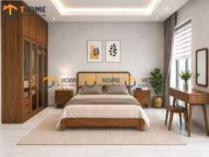 Bộ Phòng Ngủ Số 03 Gỗ Sồi Tự Nhiên Giường Mama Đầu Nệm TKPN-03SN