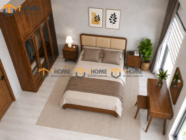 Bộ Phòng Ngủ Số 03 Gỗ Sồi Tự Nhiên Giường Mama Đầu Nệm TKPN-03SN