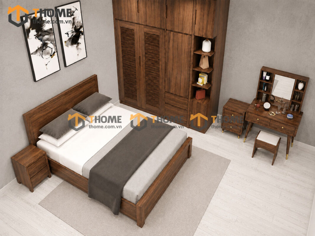 Bộ Phòng Ngủ Số 04 Gỗ Sồi Tự Nhiên Giường Cuba TKPN-04SN