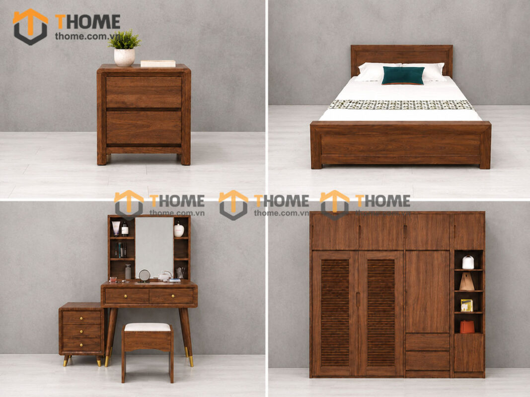 Bộ Phòng Ngủ Số 04 Gỗ Sồi Tự Nhiên Giường Cuba TKPN-04SN