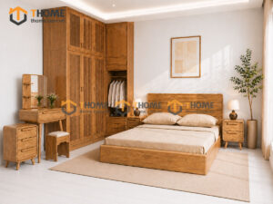 Bộ Phòng Ngủ Số 05 Gỗ Sồi Tự Nhiên Giường Nate Kín Chân TKPN-05SN