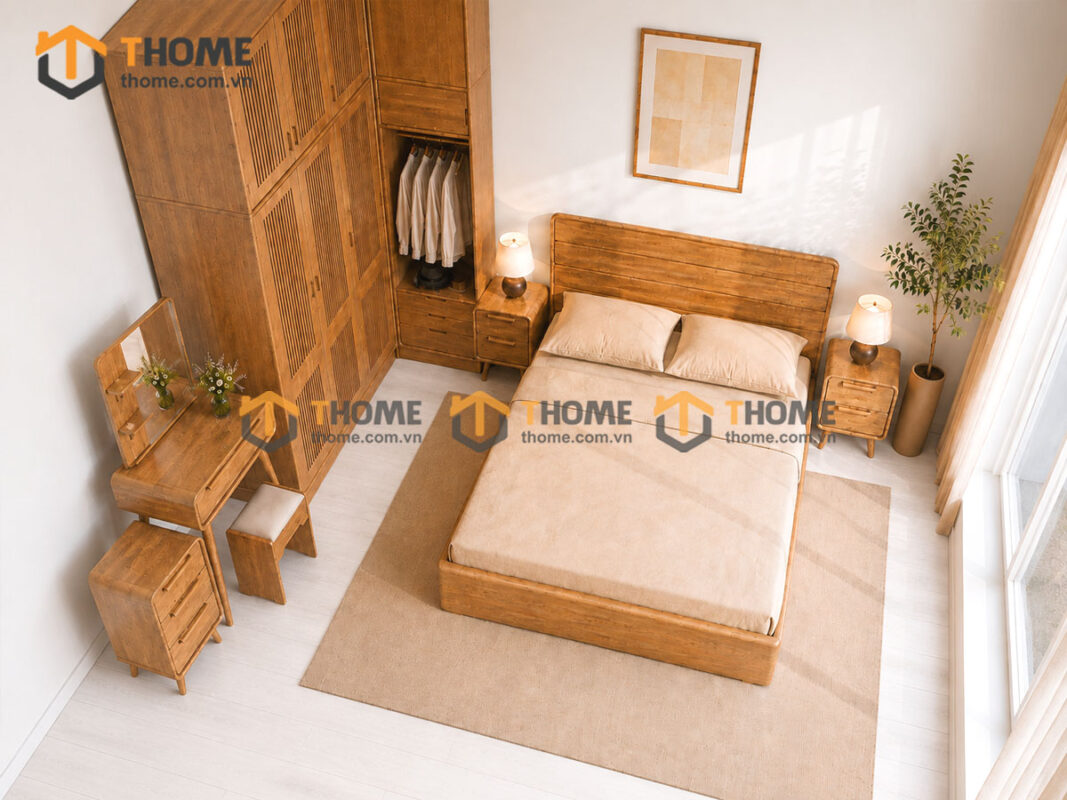 Bộ Phòng Ngủ Số 05 Gỗ Sồi Tự Nhiên Giường Cuba TKPN-05SN