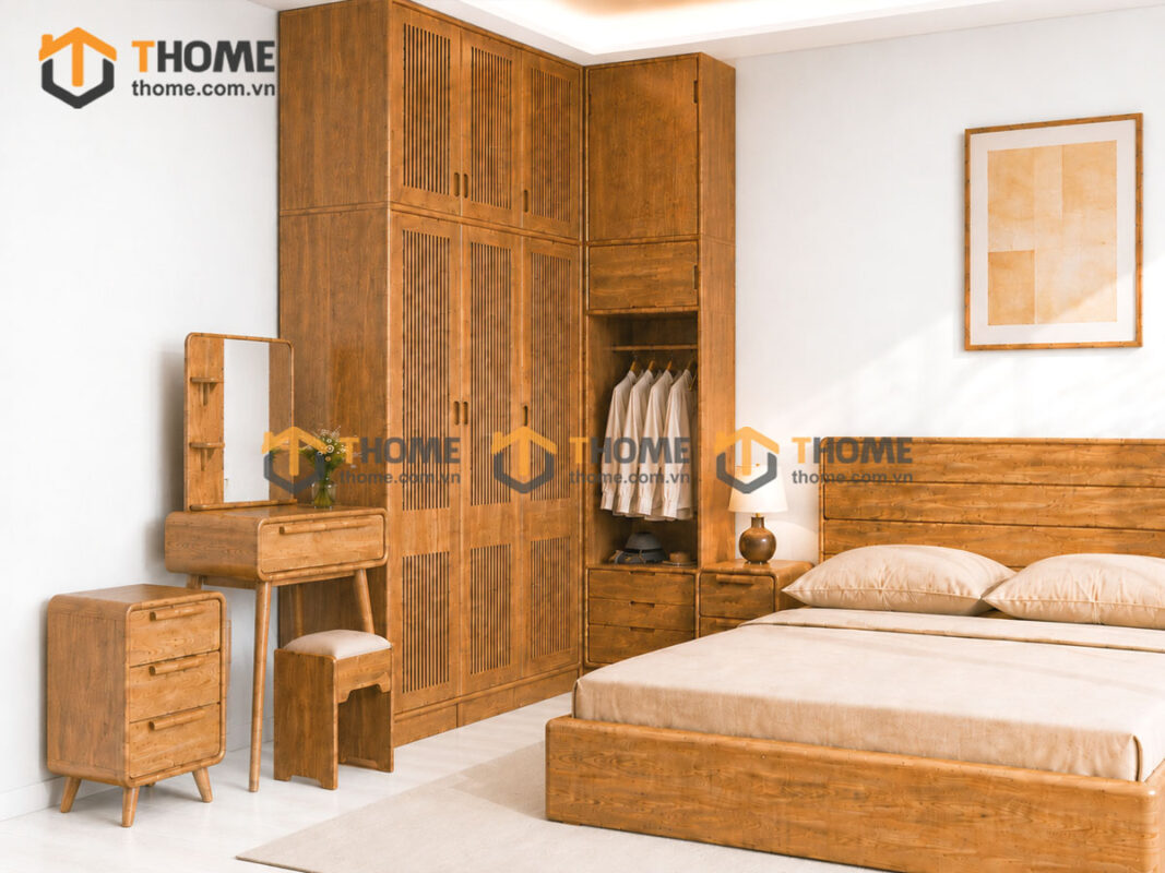 Bộ Phòng Ngủ Số 05 Gỗ Sồi Tự Nhiên Giường Cuba TKPN-05SN