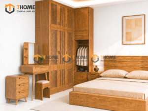Bộ Phòng Ngủ Số 05 Gỗ Sồi Tự Nhiên Giường Nate Kín Chân TKPN-05SN