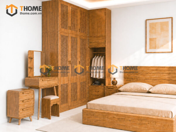 Bộ Phòng Ngủ Số 05 Gỗ Sồi Tự Nhiên Giường Nate Kín Chân TKPN-05SN