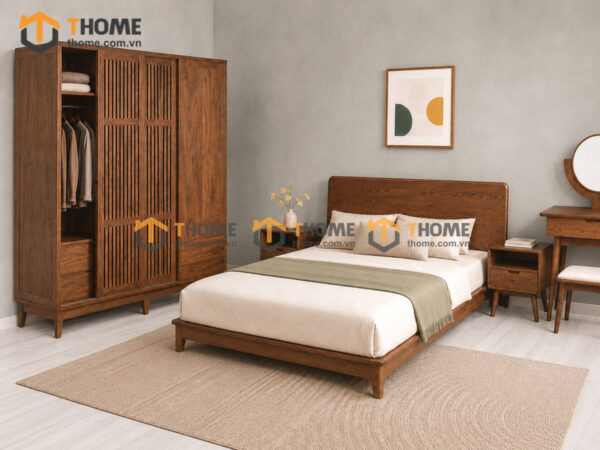 Bộ Phòng Ngủ Số 06 Gỗ Sồi Tự Nhiên Giường Hirohima TKPN-06SN