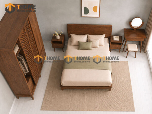 Bộ Phòng Ngủ Số 06 Gỗ Sồi Tự Nhiên Giường Hirohima TKPN-06SN