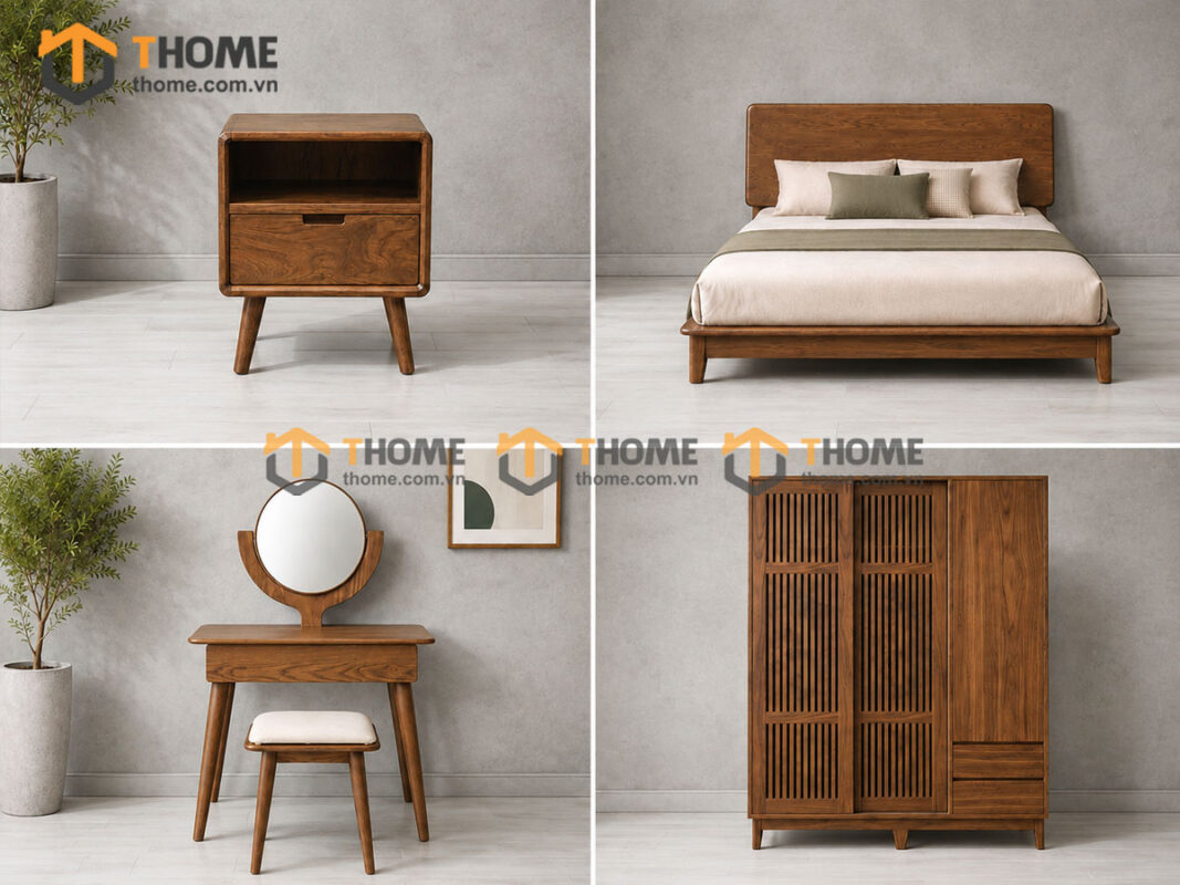 Bộ Phòng Ngủ Số 06 Gỗ Sồi Tự Nhiên Giường Hirohima TKPN-06SN