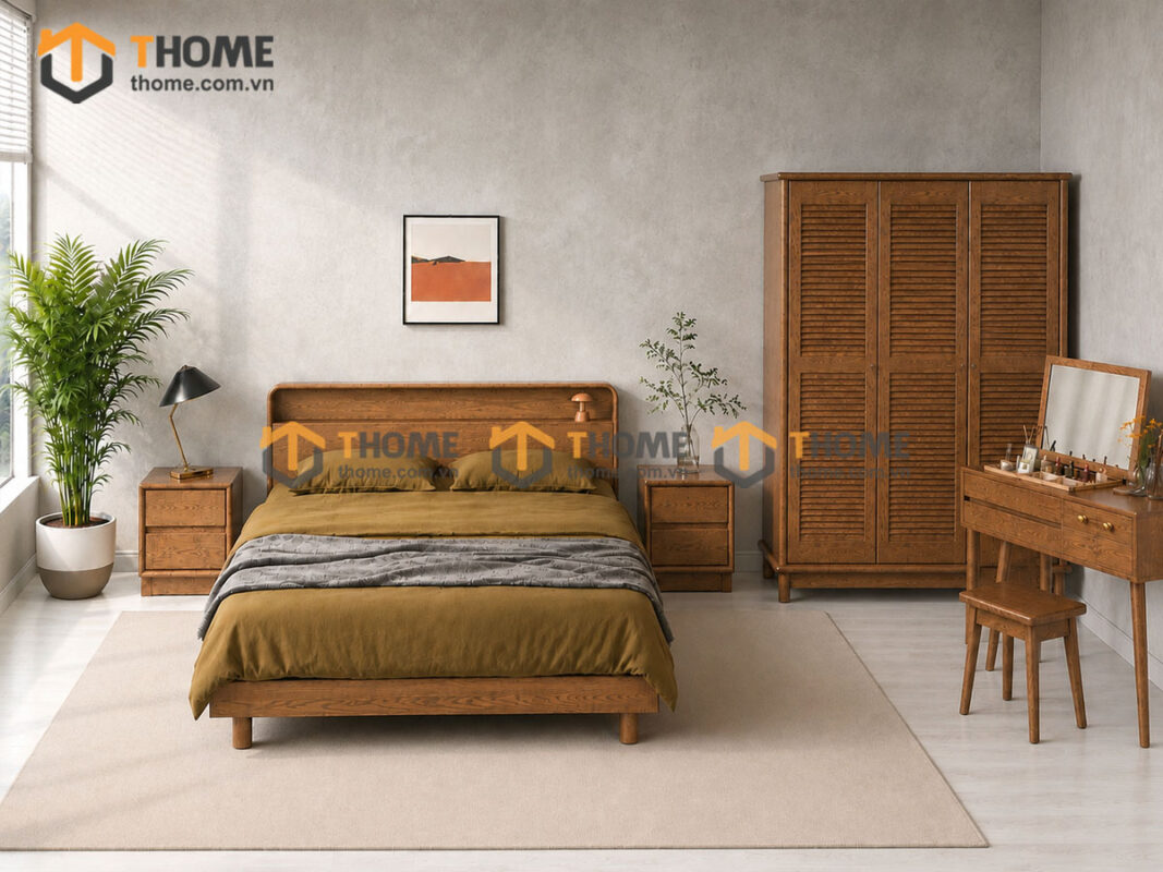 Bộ Phòng Ngủ Số 07 Gỗ Sồi Tự Nhiên Giường Toto TKPN-07SN