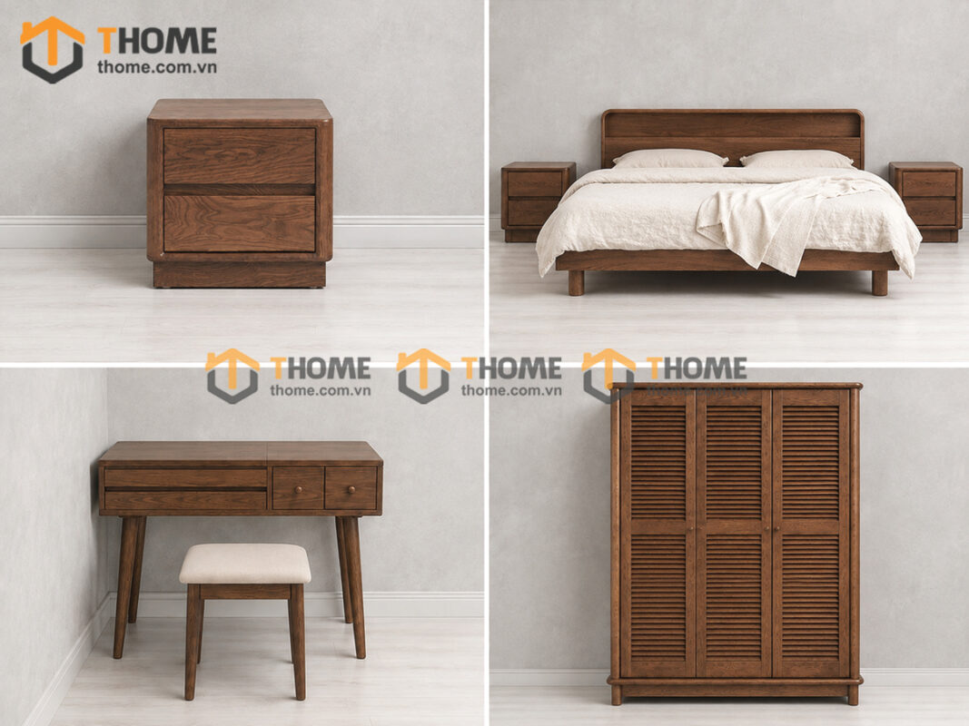 Bộ Phòng Ngủ Số 07 Gỗ Sồi Tự Nhiên Giường Toto TKPN-07SN