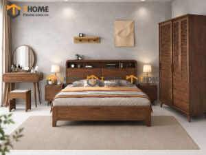 Bộ Phòng Ngủ Số 08 Gỗ Sồi Tự Nhiên Giường Toto Đầu Gỗ TKPN-08SN