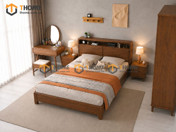 Bộ Phòng Ngủ Số 08 Gỗ Sồi Tự Nhiên Giường Toto Đầu Gỗ TKPN-08SN