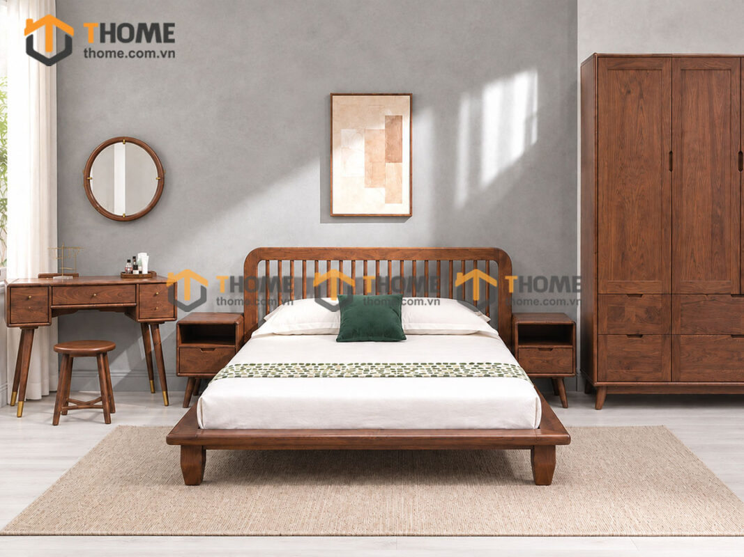 Bộ Phòng Ngủ Số 09 Gỗ Sồi Tự Nhiên Giường Polo TKPN-09SN