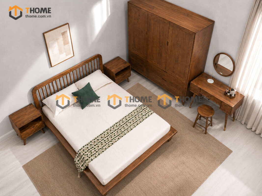 Bộ Phòng Ngủ Số 09 Gỗ Sồi Tự Nhiên Giường Polo TKPN-09SN