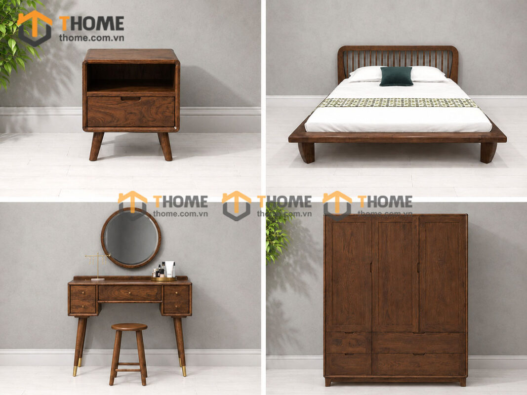 Bộ Phòng Ngủ Số 09 Gỗ Sồi Tự Nhiên Giường Polo TKPN-09SN