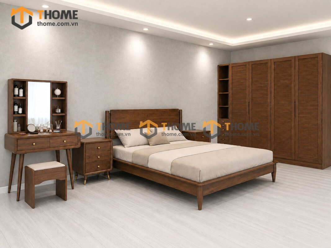 Bộ Phòng Ngủ Số 10 Gỗ Sồi Tự Nhiên Giường Capri TKPN-10SN