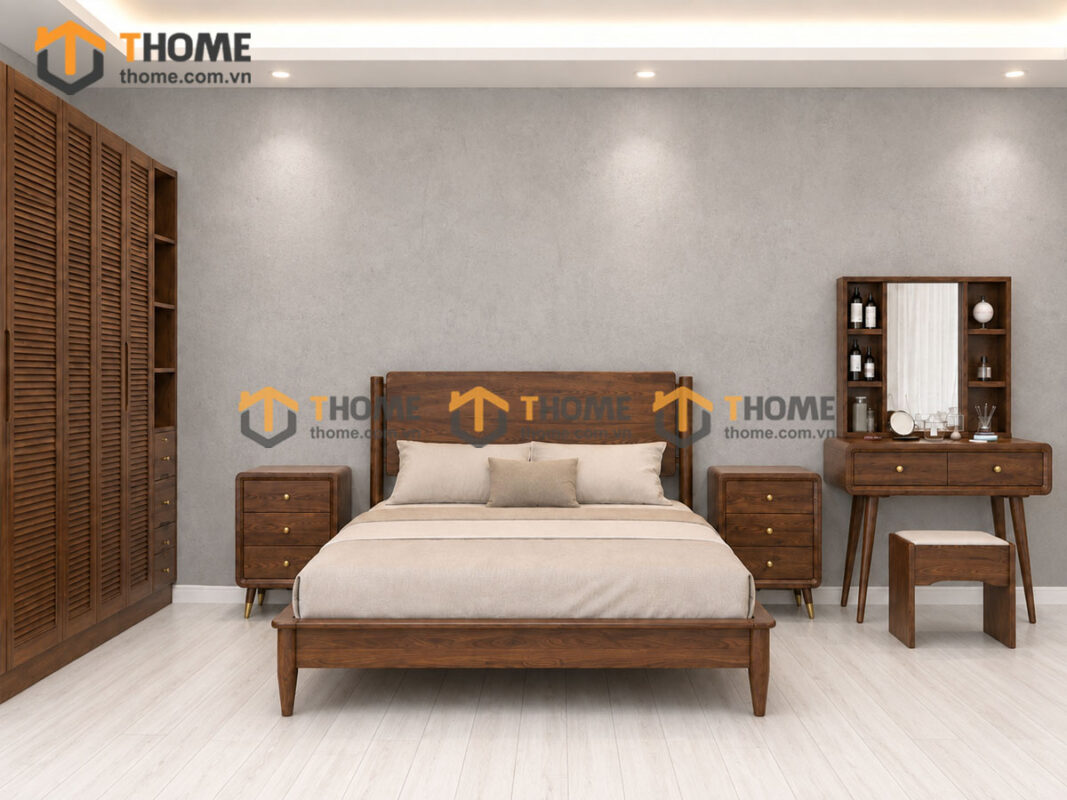 Bộ Phòng Ngủ Số 10 Gỗ Sồi Tự Nhiên Giường Capri TKPN-10SN