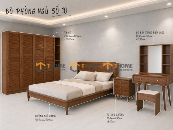 Bộ Phòng Ngủ Số 10 Gỗ Sồi Tự Nhiên Giường Capri TKPN-10SN