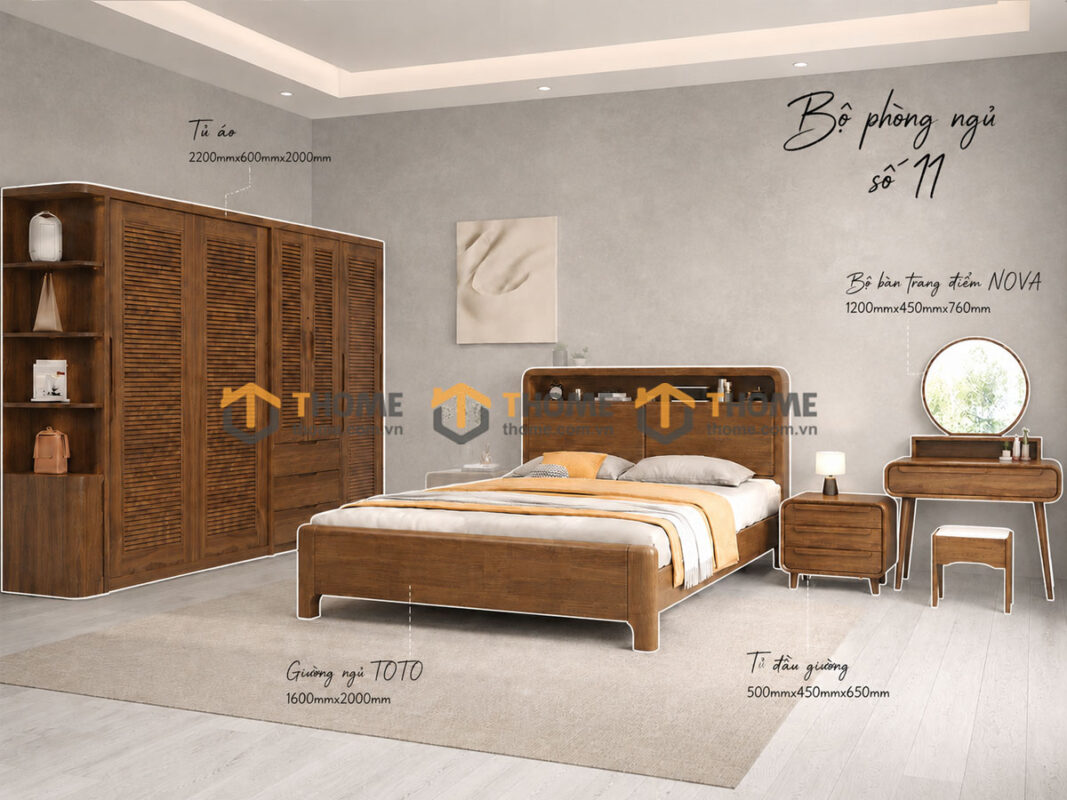 Bộ Phòng Ngủ Số 11 Gỗ Sồi Tự Nhiên Giường Toto TKPN-11SN