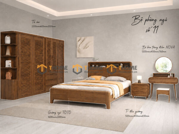 Bộ Phòng Ngủ Số 11 Gỗ Sồi Tự Nhiên Giường Toto TKPN-11SN