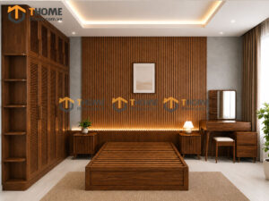 Bộ Phòng Ngủ Số 13 Gỗ Sồi Tự Nhiên Giường Không Đầu TKPN-13SN