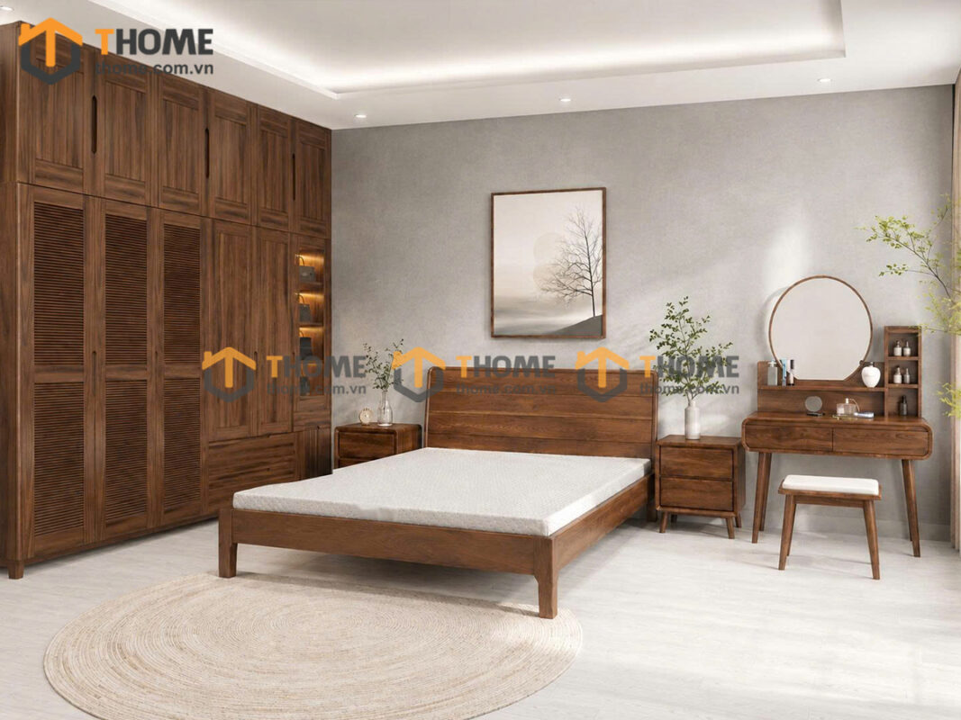 Bộ Phòng Ngủ Số 14 Gỗ Sồi Tự Nhiên Giường Nate TKPN-14SN
