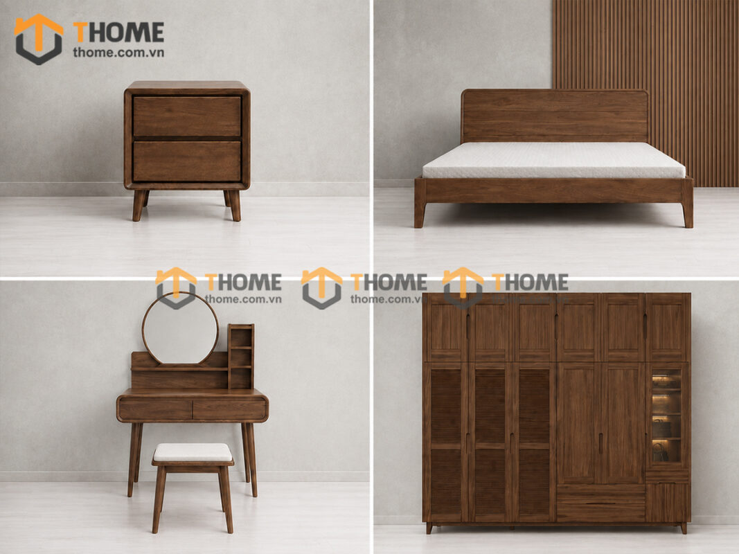 Bộ Phòng Ngủ Số 14 Gỗ Sồi Tự Nhiên Giường Nate TKPN-14SN