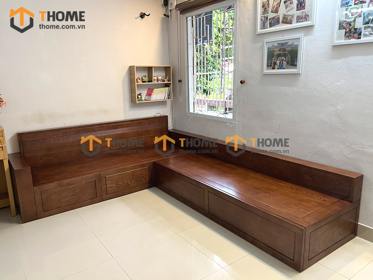 Sofa Cuba Gỗ Sồi Tự Nhiên Có Hộc Kéo Hình Hộp Không Nệm SFĐ-25SN