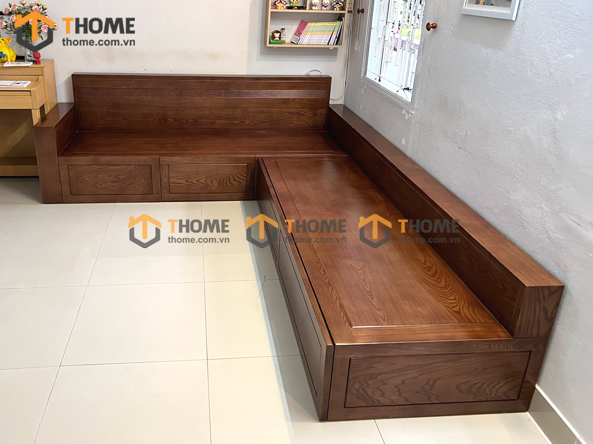 Sofa Cuba Gỗ Sồi Tự Nhiên Có Hộc Kéo Hình Hộp Không Nệm SFĐ-25SN