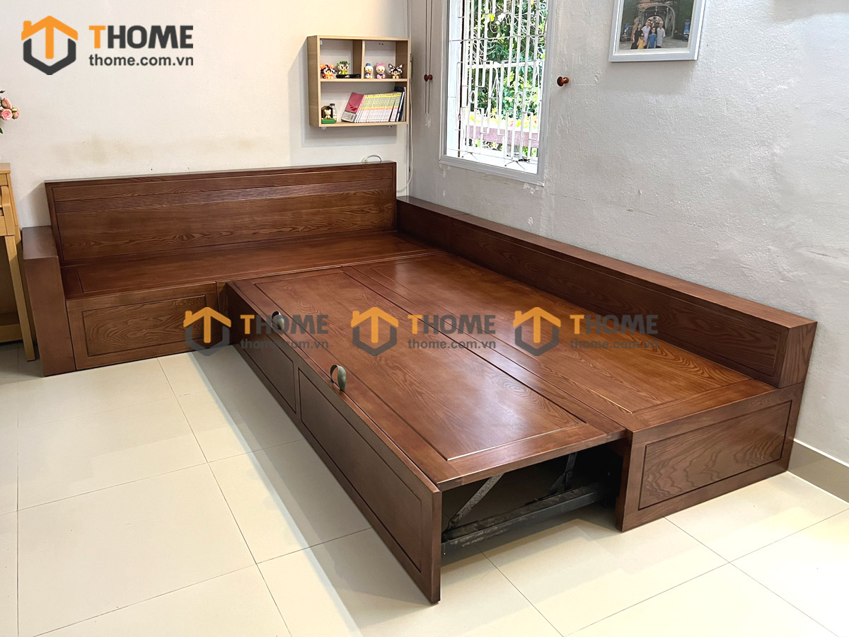 Sofa Cuba Gỗ Sồi Tự Nhiên Có Hộc Kéo Hình Hộp Không Nệm SFĐ-25SN