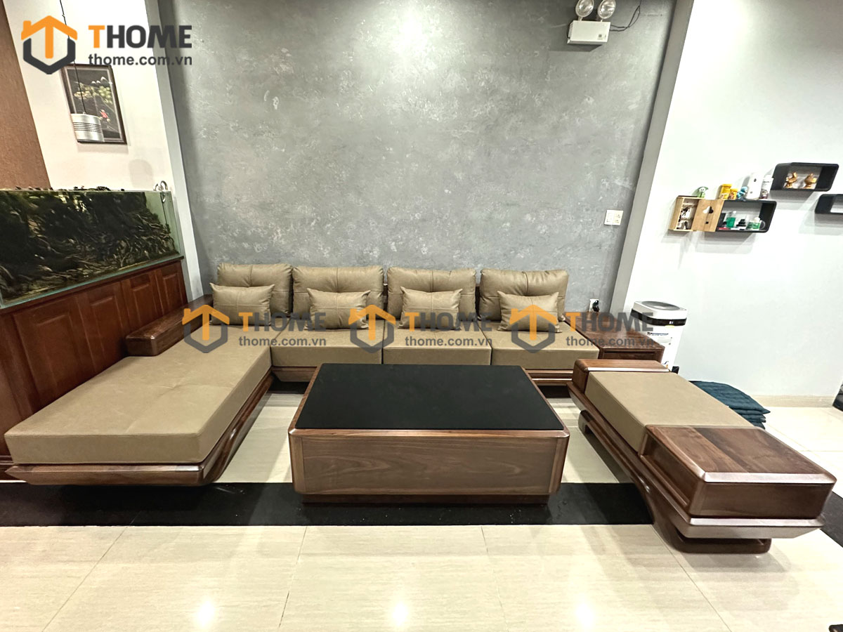 Sofa Góc Hamilton Gỗ Óc Chó Tự Nhiên Chân Chéo SFĐ-27OC