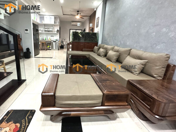 Sofa Góc Hamilton Gỗ Óc Chó Tự Nhiên Chân Chéo SFĐ-27OC